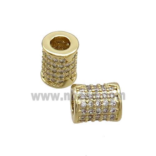 Copper Tube Beads Pave Zircon Large Hole Gold Plated