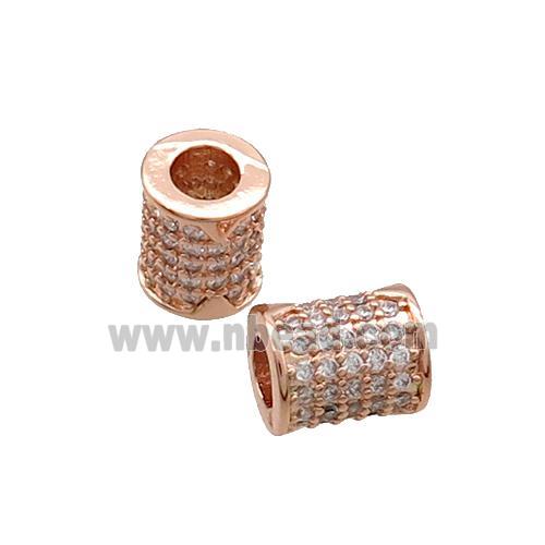 Copper Tube Beads Pave Zircon Large Hole Rose Gold