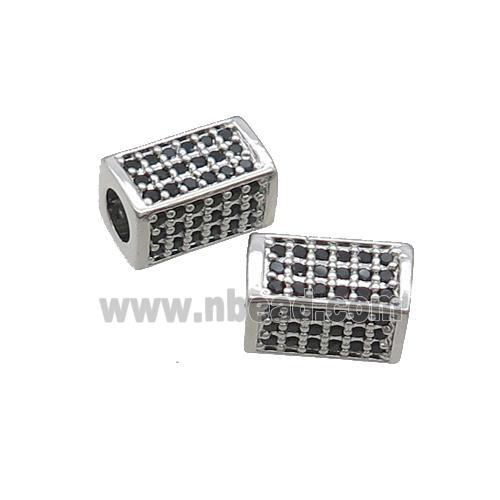 Copper Cuboid Beads Pave Black Zircon Large Hole Platinum Plated