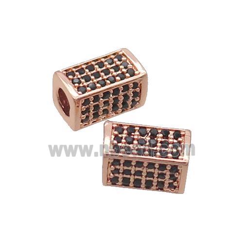 Copper Cuboid Beads Pave Black Zircon Large Hole Rose Gold