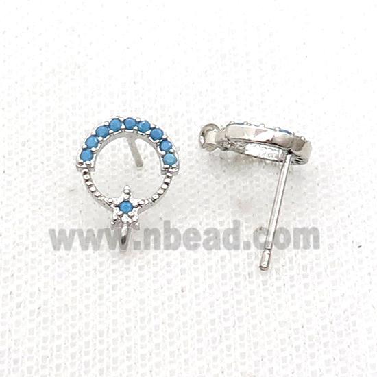 Copper Stud Earring Pave Zircon Platinum Plated