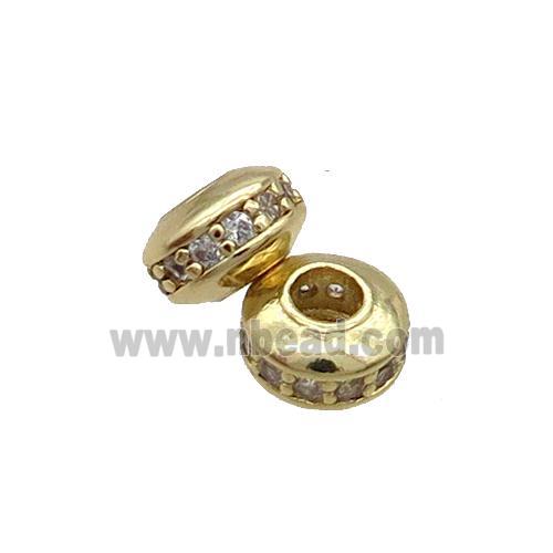 Copper Rondelle Beads Pave Zircon Gold Plated