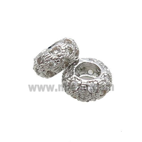 Copper Rondelle Beads Pave Zircon Platinum Plated