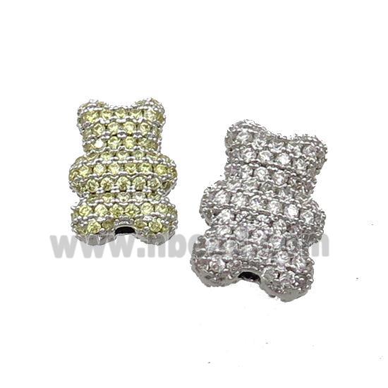 Copper Bear Beads Pave Zircon Platinum Plated