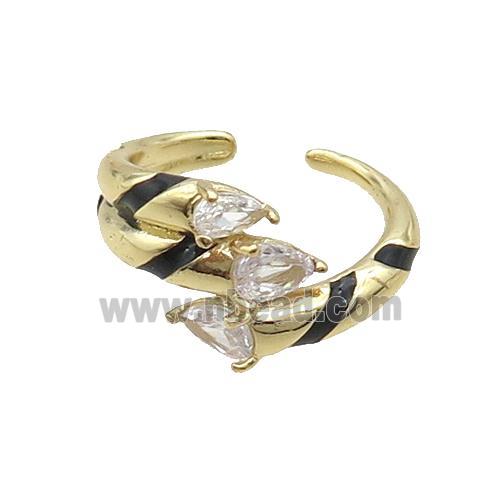 Copper Ring Pave Zircon Black Enamel Gold Plated