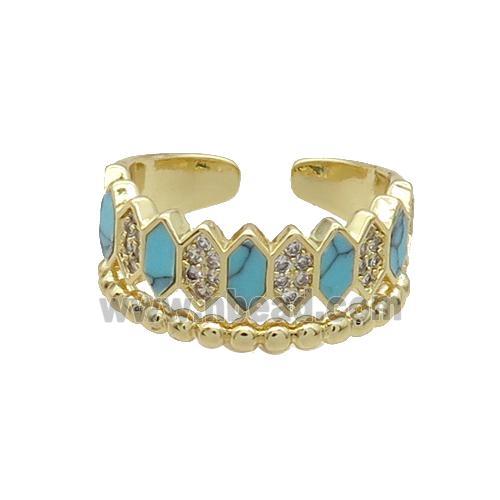 Copper Ring Pave Turquoise Zircon Gold Plated