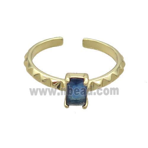 Copper Ring Pave Blue Crystal Gold Plated