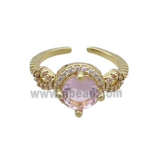 Copper Ring Pave Zircon Pink Crystal Gold Plated