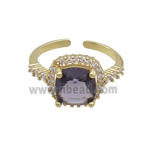 Copper Ring Pave Zircon Purple Crystal Gold Plated