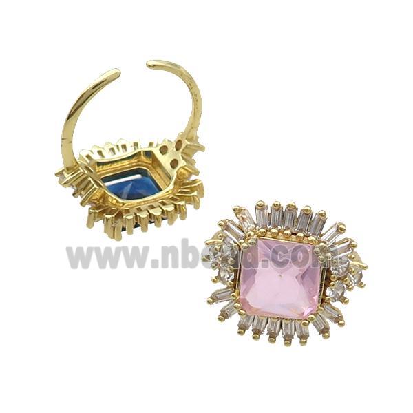 Copper Ring Pave Zircon Pink Crystal Gold Plated