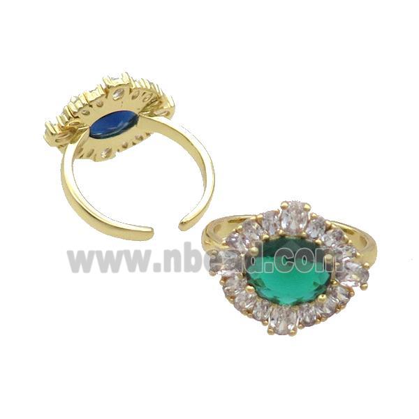 Copper Ring Pave Zircon Green Crystal Gold Plated