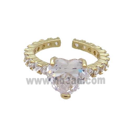 Copper Ring Pave Zircon Clear Crystal Heart Gold Plated