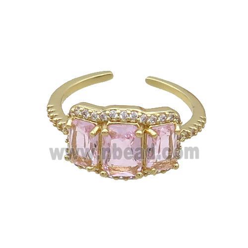 Copper Ring Pave Zircon Pink Crystal Gold Plated