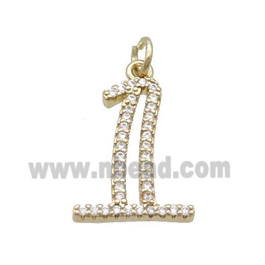 Copper Number-1 Pendant Pave Zircon Gold Plated