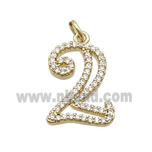 Copper Number-2 Pendant Pave Zircon Gold Plated