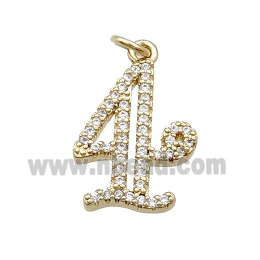 Copper Number-4 Pendant Pave Zircon Gold Plated