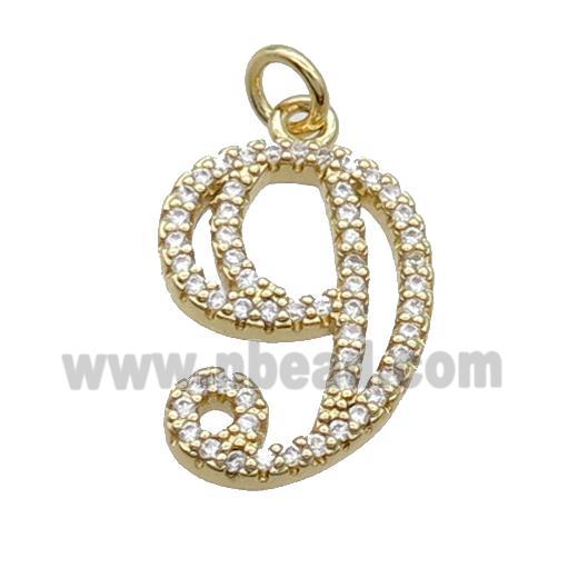 Copper Number-9 Pendant Pave Zircon Gold Plated