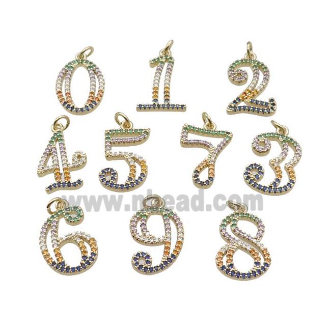 Copper Number Pendant Pave Zircon Gold Plated Mixed