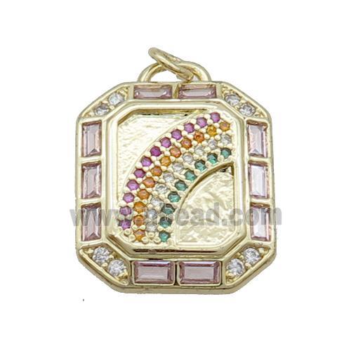 Copper Lucky Rainbow Pendant Pave Zircon Rectangle Gold Plated