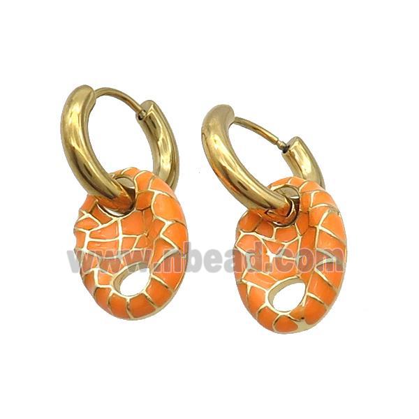 Copper Hoop Earring Orange Enamel PigNose Gold Plated