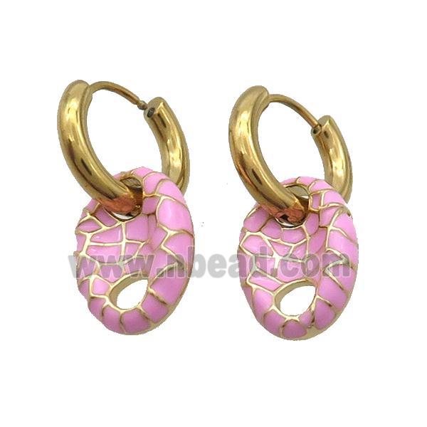 Copper Hoop Earring Pink Enamel PigNose Gold Plated