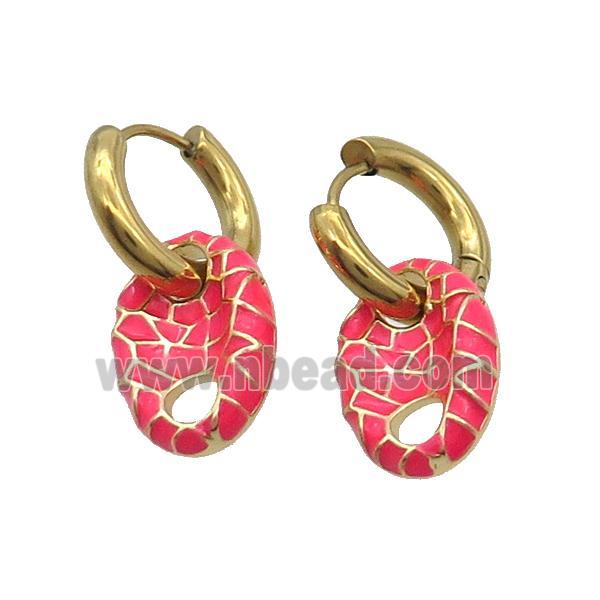 Copper Hoop Earring Red Enamel PigNose Gold Plated