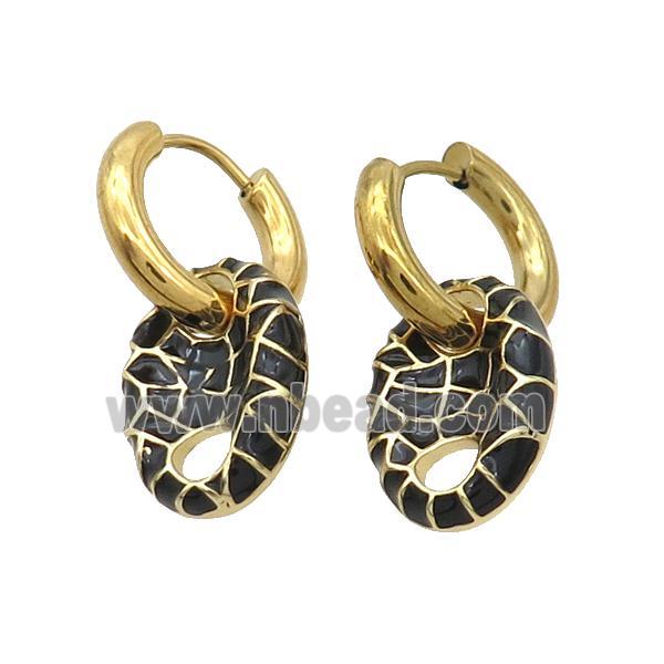 Copper Hoop Earring Black Enamel PigNose Gold Plated