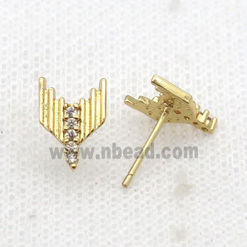 Copper Stud Earring Pave Zircon Gold Plated