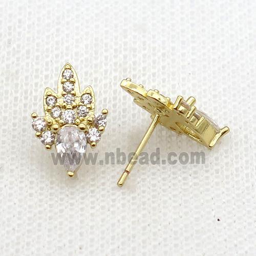 Copper Stud Earring Pave Zircon Gold Plated