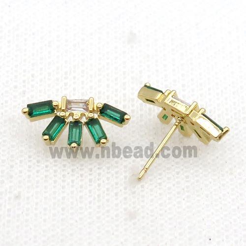 Copper Stud Earring Pave Green Zircon Gold Plated