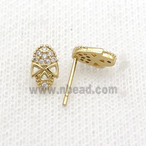 Copper Stud Earring Pave Zircon Alien Gold Plated