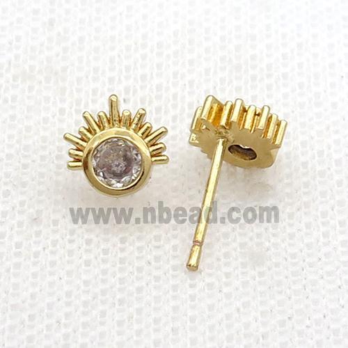 Copper Stud Earring Pave Zircon Gold Plated