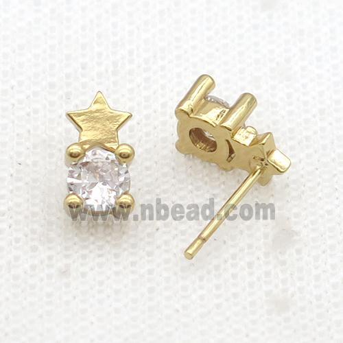 Copper Stud Earring Pave Zircon Gold Plated