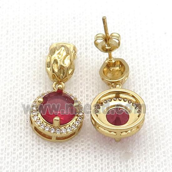 Copper Stud Earring Pave Zircon Red Crystal Gold Plated