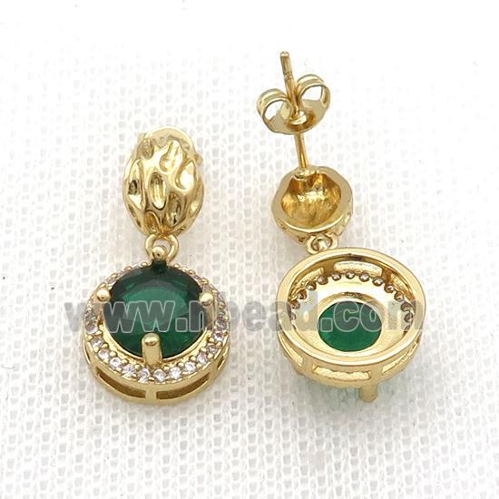 Copper Stud Earring Pave Zircon Green Crystal Gold Plated