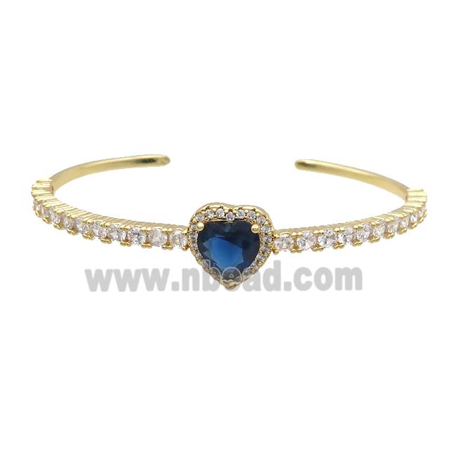 Copper Heart Bangle Pave Zircon Blue Crystal Gold Plated