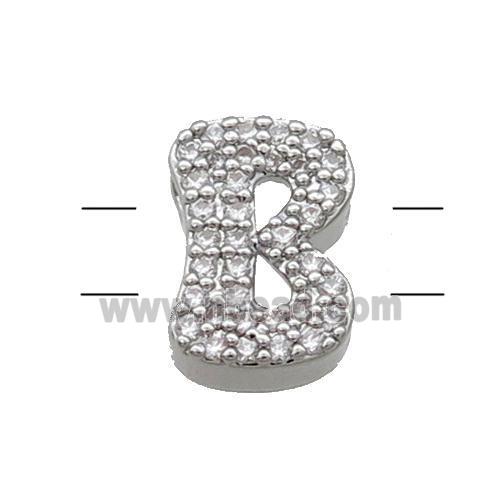 Copper Alphabet Beads Pave Zircon Letter-B 2holes Platinum Plated