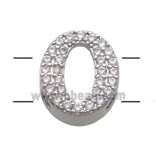 Copper Alphabet Beads Pave Zircon Letter-O 2holes Platinum Plated