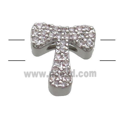 Copper Alphabet Beads Pave Zircon Letter-T 2holes Platinum Plated