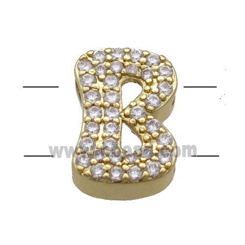 Copper Alphabet Beads Pave Zircon Letter-B 2holes Gold Plated