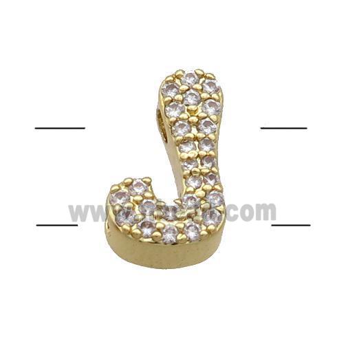 Copper Alphabet Beads Pave Zircon Letter-J 2holes Gold Plated