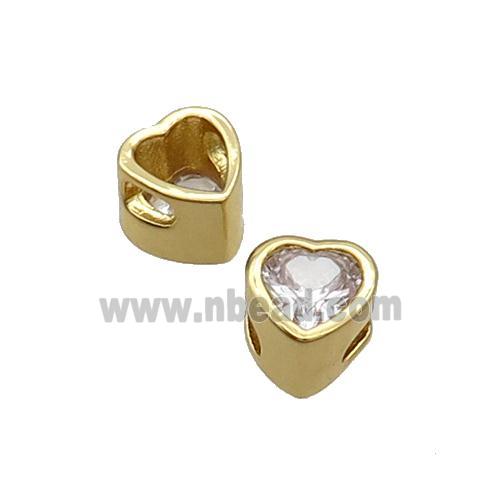 Copper Heart Beads Pave Zircon Gold Plated