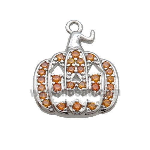 Copper Pumpkin Pendant Pave Zircon Halloween Platinum Plated