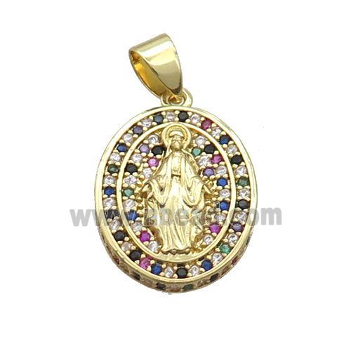 Copper Jesus Pendant Pave Zircon Multicolor Oval Gold Plated