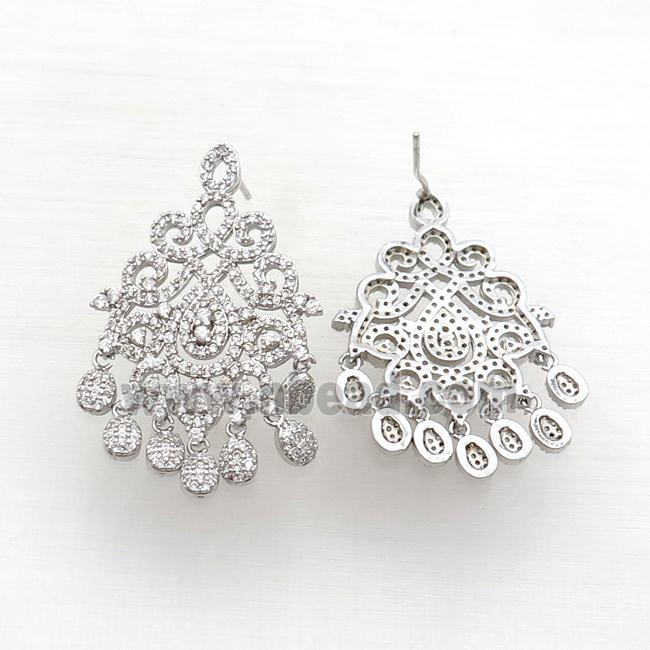 Copper Stud Earring Pave Zircon Platinum Plated