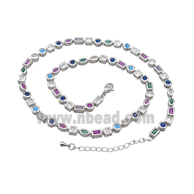 Copper Necklace Pave Zircon Multicolor Platinum Plated