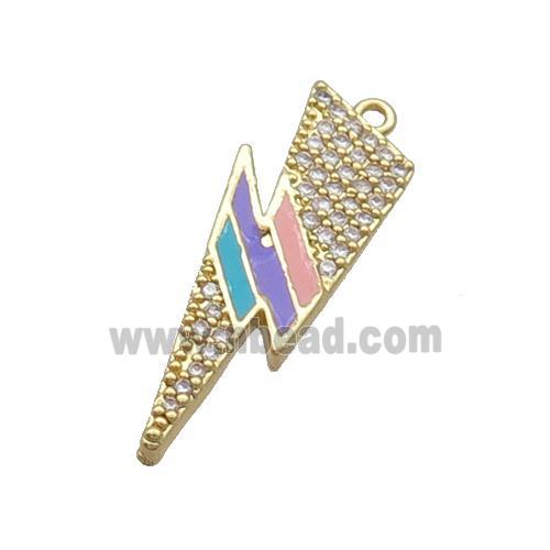 Copper Lightning Pendant Pave Zircon Multicolor Enamel Gold Plated