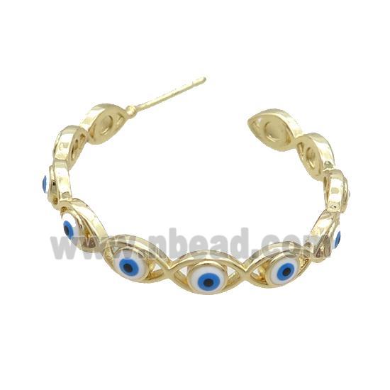 Copper Stud Earring White Enamel Evil Eye Gold Plated