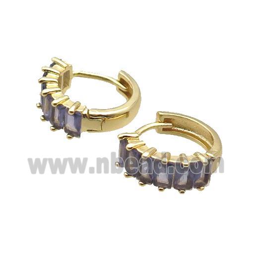 Copper Hoop Earring Pave Purple Zircon Gold Plated