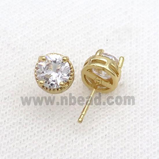 Copper Stud Earring Pave Zircon Gold Plated